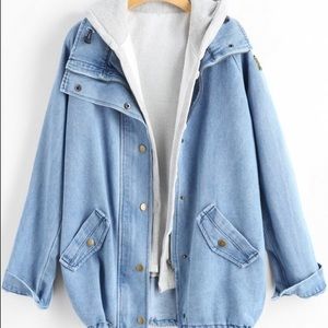 Zaful grey hoodie denim jacket